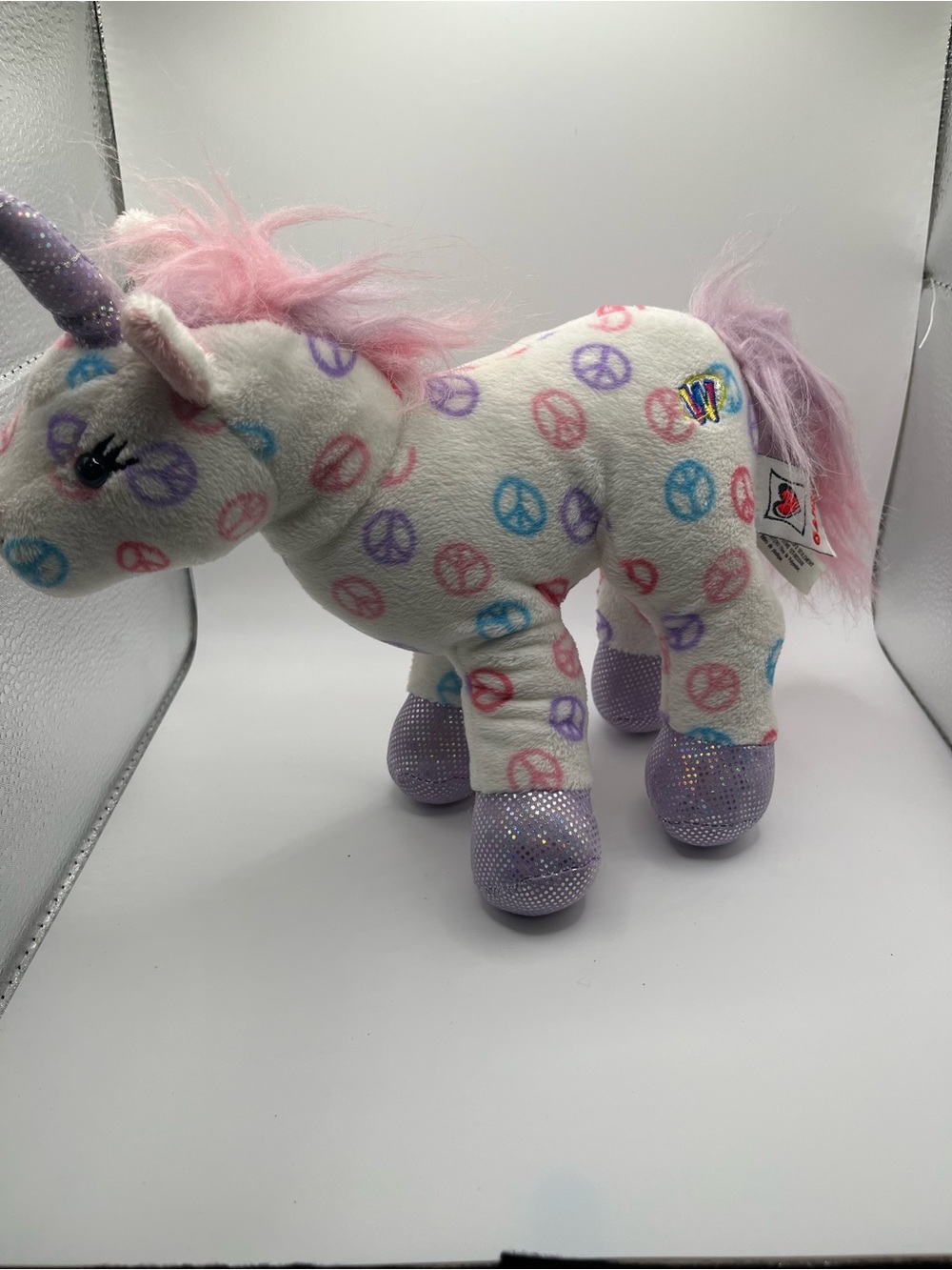 Webkinz Peace Unicorn Plush 9” GANZ HM493 White Rainbow No Code Stuffed Animal